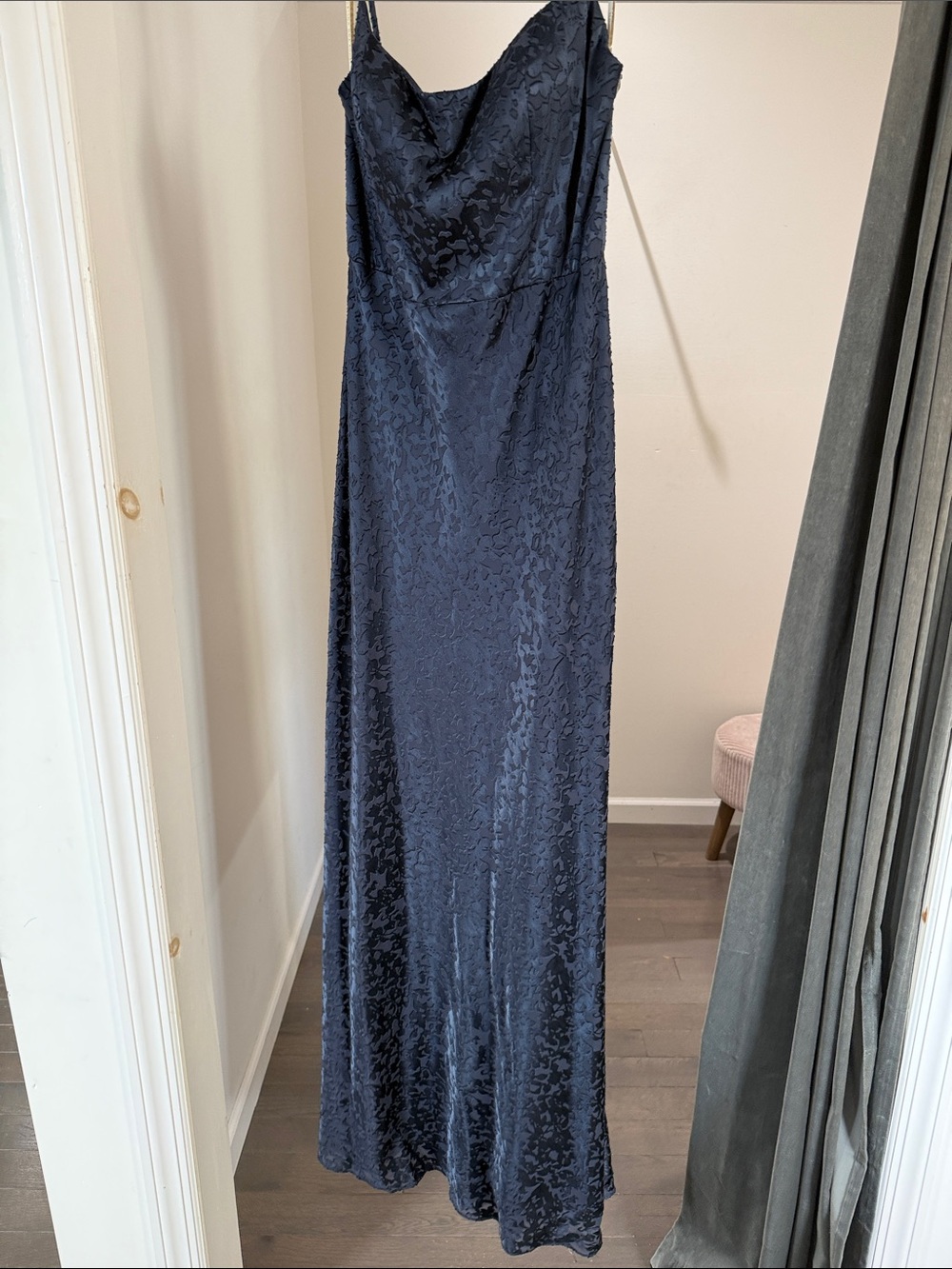 Jenny Yoo Navy Floral-Jacquard Slip Maxi Dress